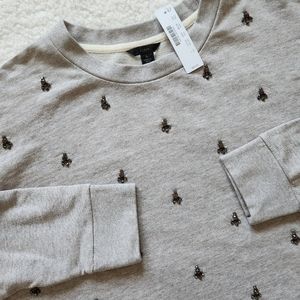 J. Crew NWT Jeweled Sweatshirt Heather Gray Taupe Sz L